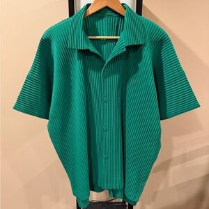 Homme Plisse Issey Miyake July Green Pleated Button Up Shirt